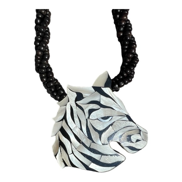 Vintage Lee Sands Zebra Necklace and Earrings - Picture 3 of 4